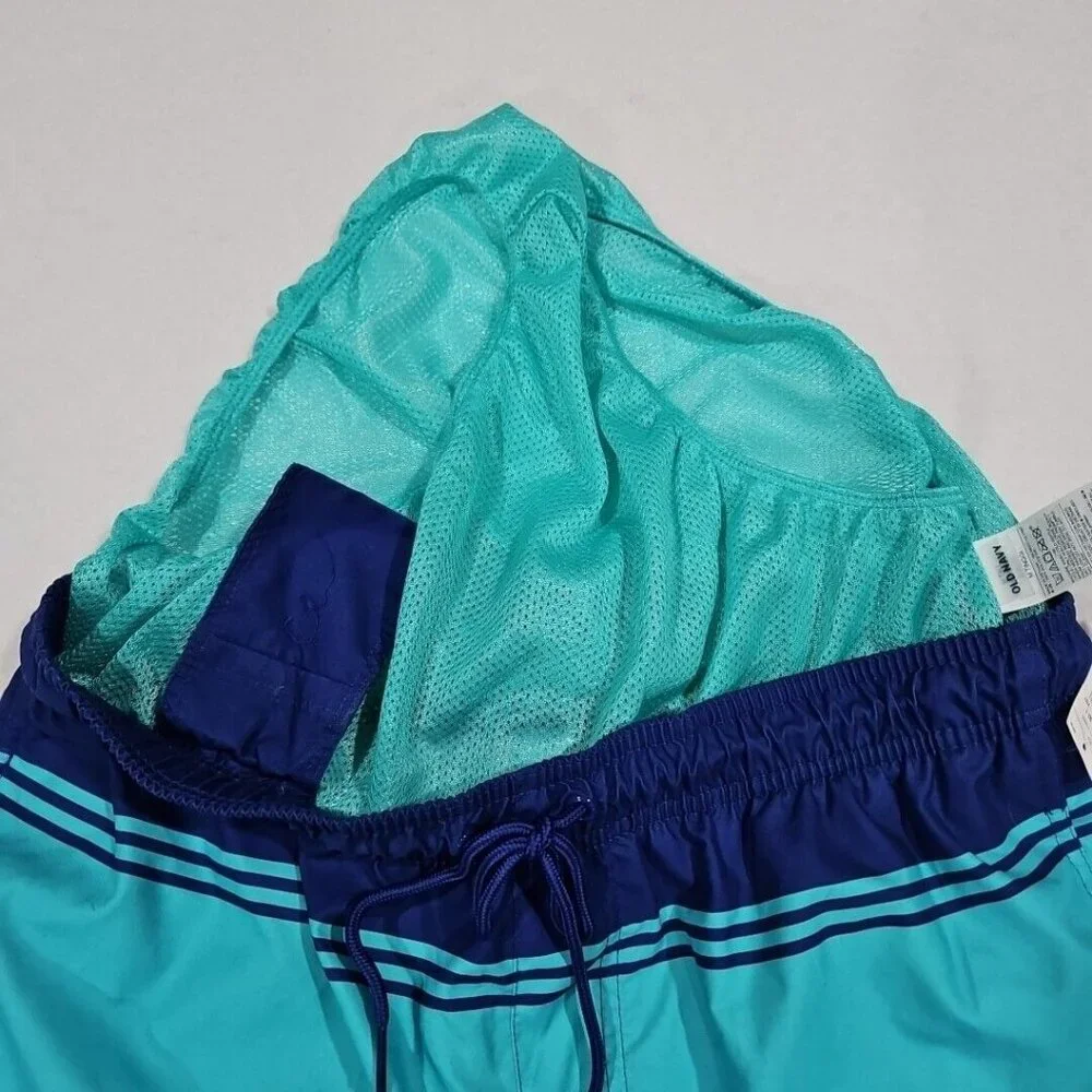 Old Navy Mens Medium Tall Blue Teal Striped‎ Swim Trunks Board Shorts Surf